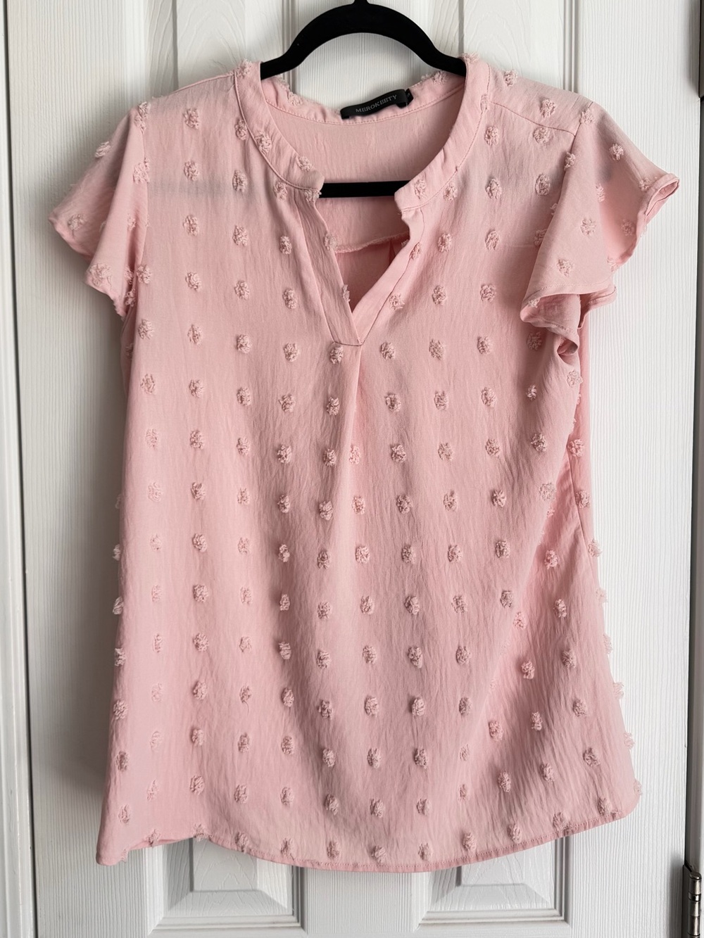 Light Pink Flutter Sleeve Textured Blouse - Womens